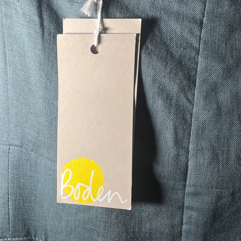 Boden Linen Sweetheart Midi Dress in Deep Sea Green/Blue, NWT, Women's US 14R - Picture 9 of 13